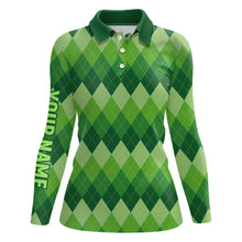 Load image into Gallery viewer, Green Argyle Pattern Womens Golf Polo Shirt Custom Patrick Golf Shirts For Women Golf Gifts LDT1416