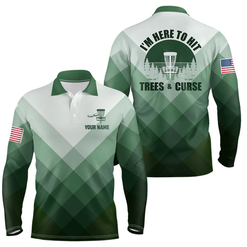I'm Here To Hit Trees & Curse Green Mens Disc Golf Shirt Custom Geometric Disc Golf Tops For Men LDT0516
