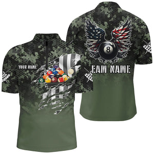 Personalized Camouflage US Flag Billiard Balls Shirts For Men, Funny Billiard 8 Ball Wings Jerseys VHM1196