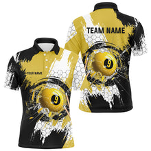 Load image into Gallery viewer, Personalized Black Yellow Glass Break 9 Ball Pool Polo Shirts For Men Custom 9 Ball Pool Jerseys VHM1176