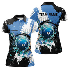 Load image into Gallery viewer, Personalized Black Blue Break Glass 10 Ball Pool 3D Shirts For Women 10 Ball Billiards Jerseys VHM1179