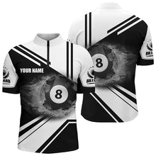 Load image into Gallery viewer, Personalized Billiard Black 8 Ball Flame Billiard Polo &amp; Quarter Zip Shirts For Men  VHM0012