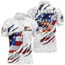 Load image into Gallery viewer, Billiards Balls US Flag White Grunge Custom Name Billiard Polo &amp; Quarter Zip Shirts For Men, 8 Ball Pool Jerseys VHM0095