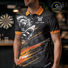 Load image into Gallery viewer, Orange And Black Grunge Lion And Shark Dart Shirts Custom Men's Dart Jersey Polo &amp; Quarter Zip TDM3847