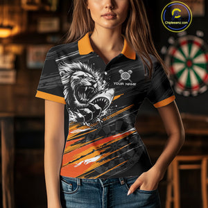 Orange And Black Grunge Lion And Shark Dart Shirts Custom Women's Dart Jersey Polo & Quarter Zip TDM3847