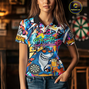 Funny Shark Colorful Graffiti Style Custom Dart Shirts For Women, Dart Team Jersey Best Darts Outfit TDM3849