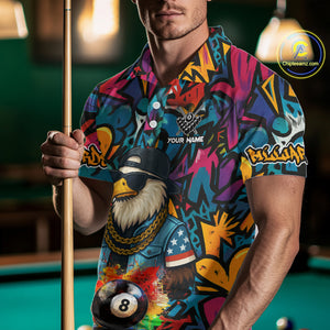 Funny Eagle Colorful Graffiti 8 Ball Billiard Shirt For Men Custom Billiard Jersey Pool Team Shirts TDM3854