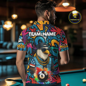 Funny Eagle Colorful Graffiti 8 Ball Billiard Shirt For Men Custom Billiard Jersey Pool Team Shirts TDM3854