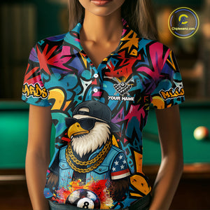 Funny Eagle Colorful Graffiti 8 Ball Billiard Shirt For Women Custom Billiard Jersey Pool Team Shirts TDM3854