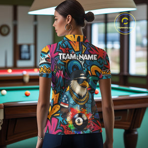 Funny Eagle Colorful Graffiti 8 Ball Billiard Shirt For Women Custom Billiard Jersey Pool Team Shirts TDM3854