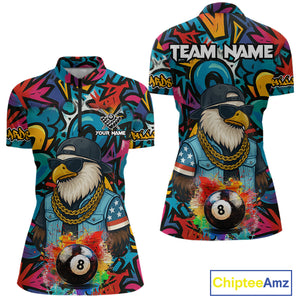 Funny Eagle Colorful Graffiti 8 Ball Billiard Shirt For Women Custom Billiard Jersey Pool Team Shirts TDM3854