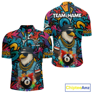Funny Eagle Colorful Graffiti 8 Ball Billiard Shirt For Men Custom Billiard Jersey Pool Team Shirts TDM3854