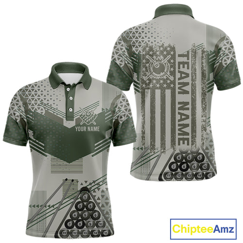 Military Green Camo Billiard Jersey For Men Custom 8 Ball Pool Shirt American Flag Billiard Shirts TDM3855