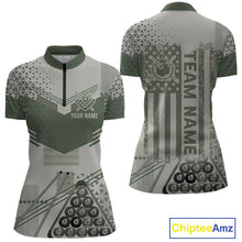 Load image into Gallery viewer, Military Green Camo Billiard Jersey For Women Custom 8 Ball Pool Shirt American Flag Billiard Shirts TDM3855