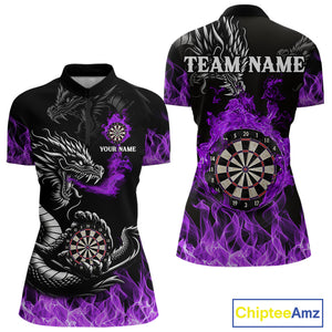 Personalized Purple Flaming Dragon Dart Shirts For Women Custom Dart Team Jerseys Polo & Quarter Zip TDM4309