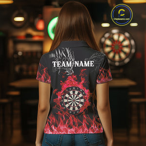 Personalized Red Flaming Dragon Dart Shirts For Women Custom Darts Team Jerseys Polo & Quarter Zip TDM4310