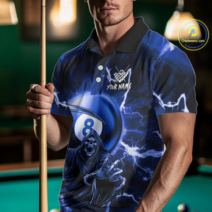 Blue Grim Reaper 8 Ball Billiard Shirt For Women Custom Lightning Pool Team Jersey Polo & 1/4 Zip TDM4957