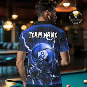 Blue Grim Reaper 8 Ball Billiard Shirt For Women Custom Lightning Pool Team Jersey Polo & 1/4 Zip TDM4957