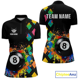 Funny 8 Ball Pool Paint Colorful Argyle Custom Billiard Shirt For Women, Best Pool Team Jersey TDM4961