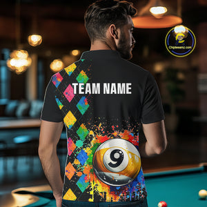 Funny 9 Ball Pool Paint Colorful Argyle Custom Billiard Shirt For Men, Best Pool Team Jersey TDM4962