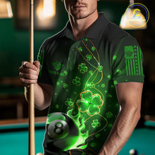 Load image into Gallery viewer, Green 8 Ball Fire Luckiest Shamrock Men Billiard Shirt Custom St Patrick Day Billiard Team Jerseys TDM3389