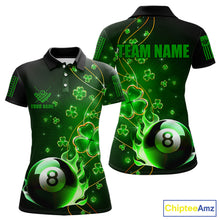 Load image into Gallery viewer, Green 8 Ball Pool Fire Luckiest Shamrock Women Billiard Shirt Custom St Patrick Day Billiard Jerseys TDM3389