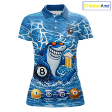 Load image into Gallery viewer, Blue Funny Shark 8 Ball Pool Billiard Shirt For Women Custom Billiard Team Jersey Polo &amp; 1/4 Zip TDM5884
