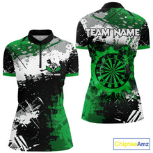 Load image into Gallery viewer, Custom Green Grunge Darts Shirt With Pocket Option For Women, Dart Team Jersey TDM5887