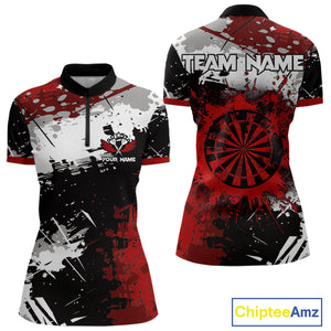 Red Grunge Paint Splash Dart Polo & Quarter Zip Custom Dart Shirts For Women Darts Team Jerseys  TDM3858