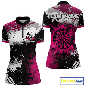 Pink Grunge Paint Splash Dart Polo & Quarter Zip Custom Dart Shirts For Women Darts Team Jerseys TDM3859