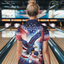 Load image into Gallery viewer, American Flag Eagle Bowling Polo &amp; 1/4 Zip Shirts For Women Custom Patriotic Bowling Team Jersey TDM6284