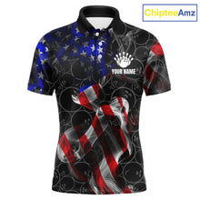 Load image into Gallery viewer, Custom American Flag Smoke Bowling Shirt For Men, Patriotic Team Bowling Jersey Polo &amp; 1/4 Zip TDM6290