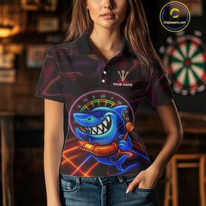 Personalized Neon Funny Shark Darts Shirt For Women Custom Darts Team Jersey Outfit, Darts Gifts TDM4319