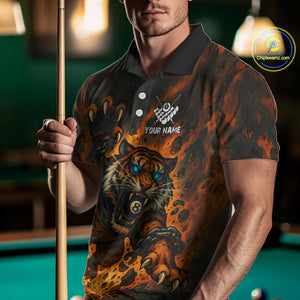 Personalized 8 Ball Tiger Fire Billiard Shirt For Men Custom Pool Team Jersey Polo & 1/4 Zip TDM4538