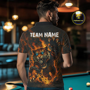 Personalized 8 Ball Tiger Fire Billiard Shirt For Men Custom Pool Team Jersey Polo & 1/4 Zip TDM4538