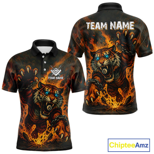 Personalized 8 Ball Tiger Fire Billiard Shirt For Men Custom Pool Team Jersey Polo & 1/4 Zip TDM4538