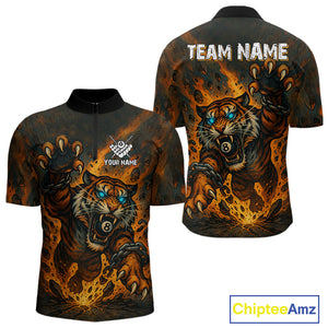 Personalized 8 Ball Tiger Fire Billiard Shirt For Men Custom Pool Team Jersey Polo & 1/4 Zip TDM4538