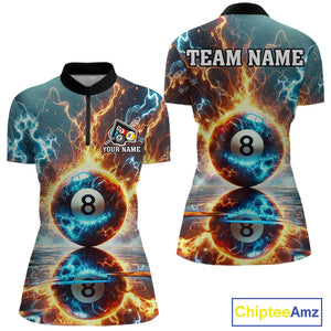 Blue And Orange Strike Thunder Lightning 8 Ball Women Billiard Shirt Custom Pool Team Jersey TDM4542
