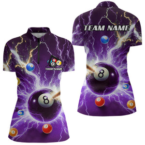 Thunder Lightning Strike 8 Ball Women Billiard Shirts Custom Purple Billiard League Pool Team Jersey TDM4544