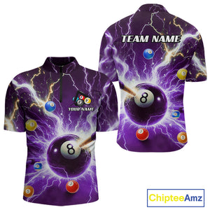 Thunder Lightning Strike 8 Ball Men Billiard Shirts Custom Purple Billiard League Pool Team Jersey TDM4544