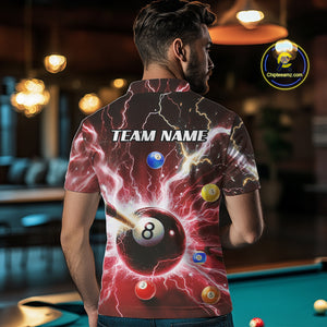 Thunder Lightning Strike 8 Ball Men Billiard Shirts Custom Red Billiard League Pool Team Jersey TDM4545