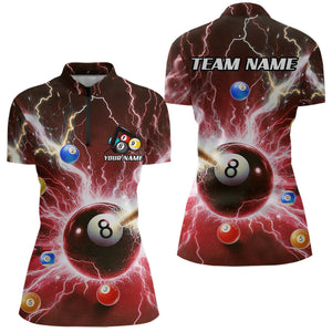 Thunder Lightning Strike 8 Ball Women Billiard Shirts Custom Red Billiard League Pool Team Jersey TDM4545