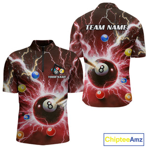 Thunder Lightning Strike 8 Ball Men Billiard Shirts Custom Red Billiard League Pool Team Jersey TDM4545