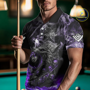 Personalized Purple 8 Ball Pool Wolf And Skull Billiard Shirt For Men, Smoke Billiard Team Jerseys TDM4159
