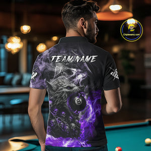 Personalized Purple 8 Ball Pool Wolf And Skull Billiard Shirt For Men, Smoke Billiard Team Jerseys TDM4159
