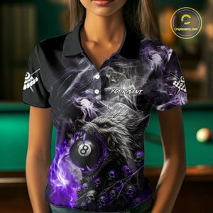 Personalized Purple 8 Ball Pool Wolf And Skull Billiard Shirt For Women, Smoke Billiard Team Jerseys TDM4159