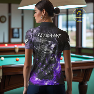 Personalized Purple 8 Ball Pool Wolf And Skull Billiard Shirt For Women, Smoke Billiard Team Jerseys TDM4159