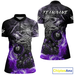 Personalized Purple 8 Ball Pool Wolf And Skull Billiard Shirt For Women, Smoke Billiard Team Jerseys TDM4159