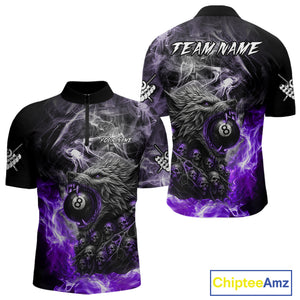 Personalized Purple 8 Ball Pool Wolf And Skull Billiard Shirt For Men, Smoke Billiard Team Jerseys TDM4159