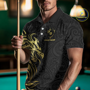 Personalized Black And Gold Tribal Dragon Billiard Shirt For Men Custom 8 Ball Pool Team Jerseys TDM4160
